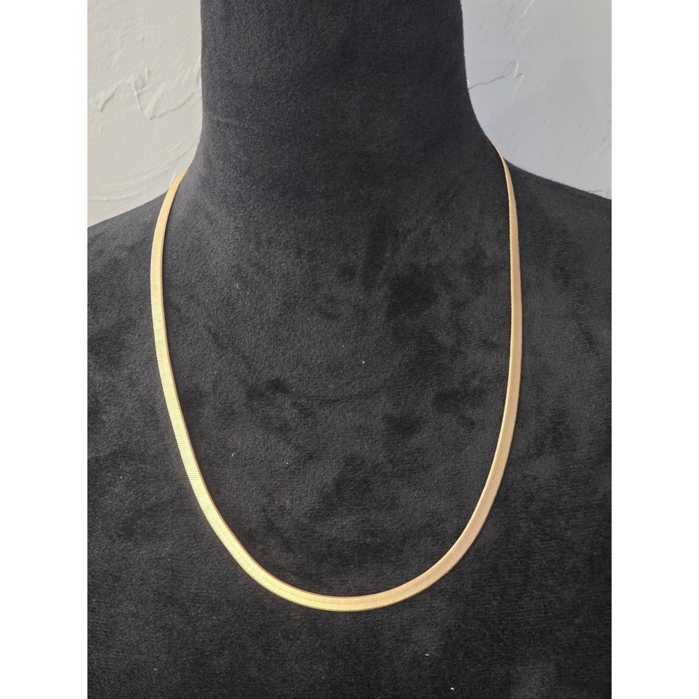 Gold Tone Herringbone Snake Chain Necklace Flat Adjustable Lobster Clasp 16-18in